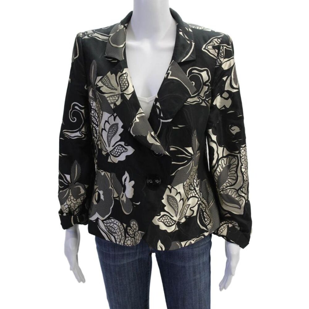 Armani Collezioni Womens Floral Buttoned Long Sleeve Blazer Jacket Black Size 14